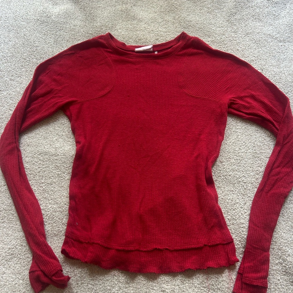 Urban Outfitters Red Fitted Long Sleeve Blouse